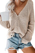 Zipper V-Neck Dropped Sleeve Hooded Solid Sweater